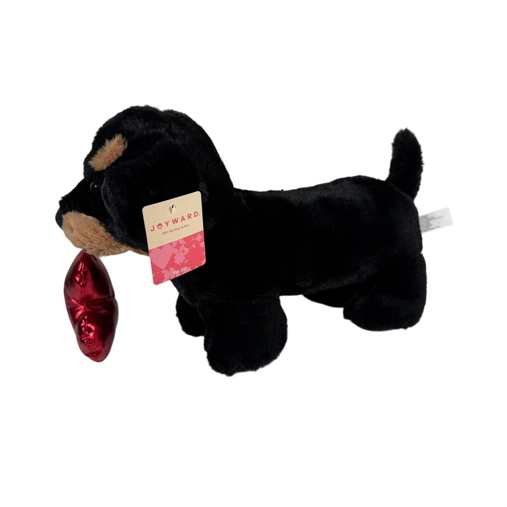 Joyward Small Puppy Black Red Heart Valentine Plush Rottweiler Dog Toy NWT